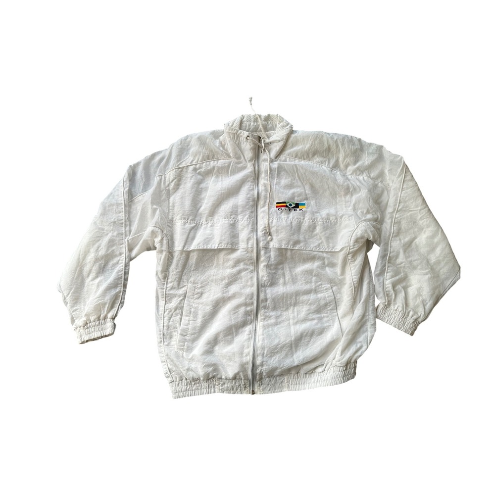 Catalina C-TEK vtg White Nylon Windbreaker Jacket Womens Small Full Zip Retro
